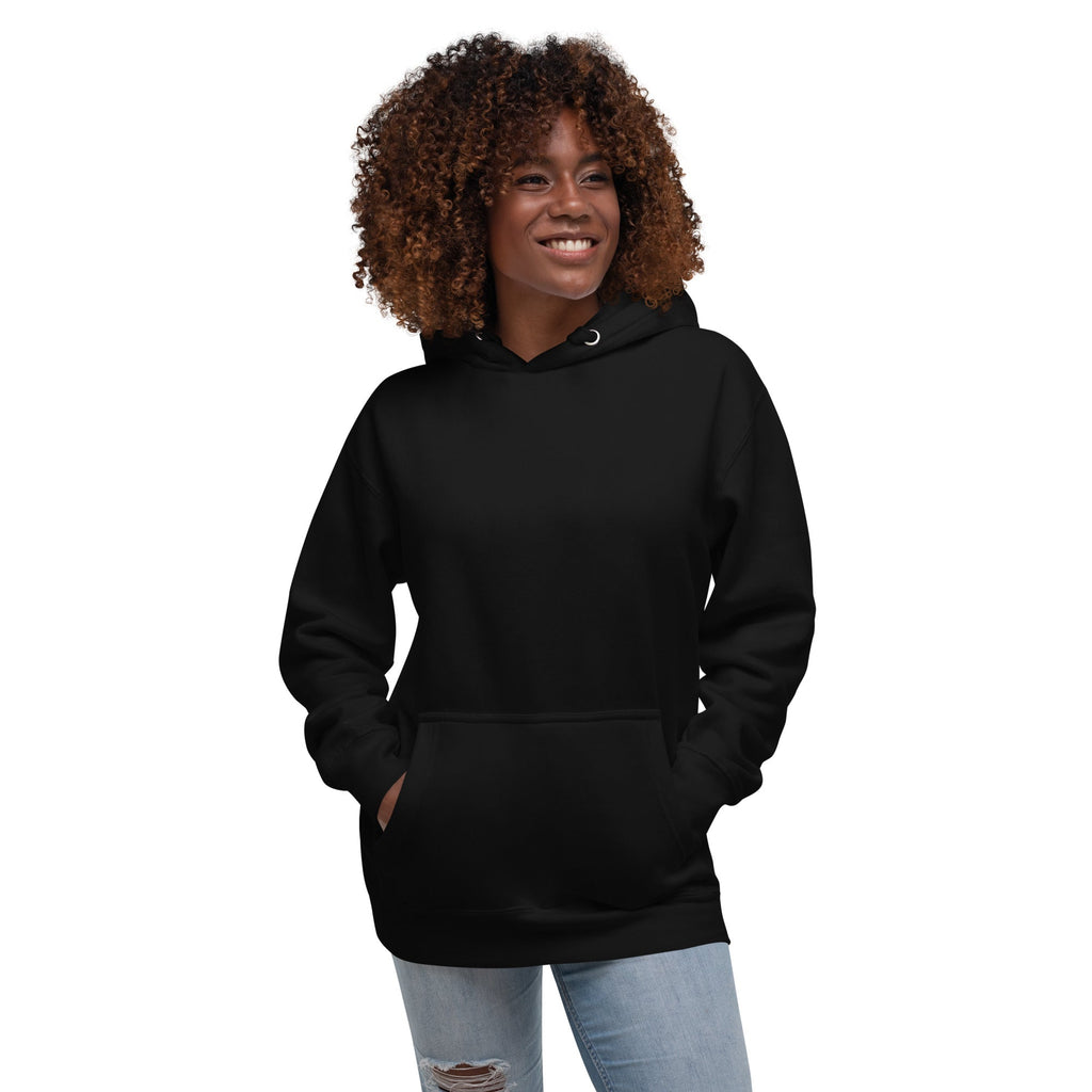 Stay Close to People Who Feel Like Sunshine – Premium Hoodie in Black, front view on a female model.