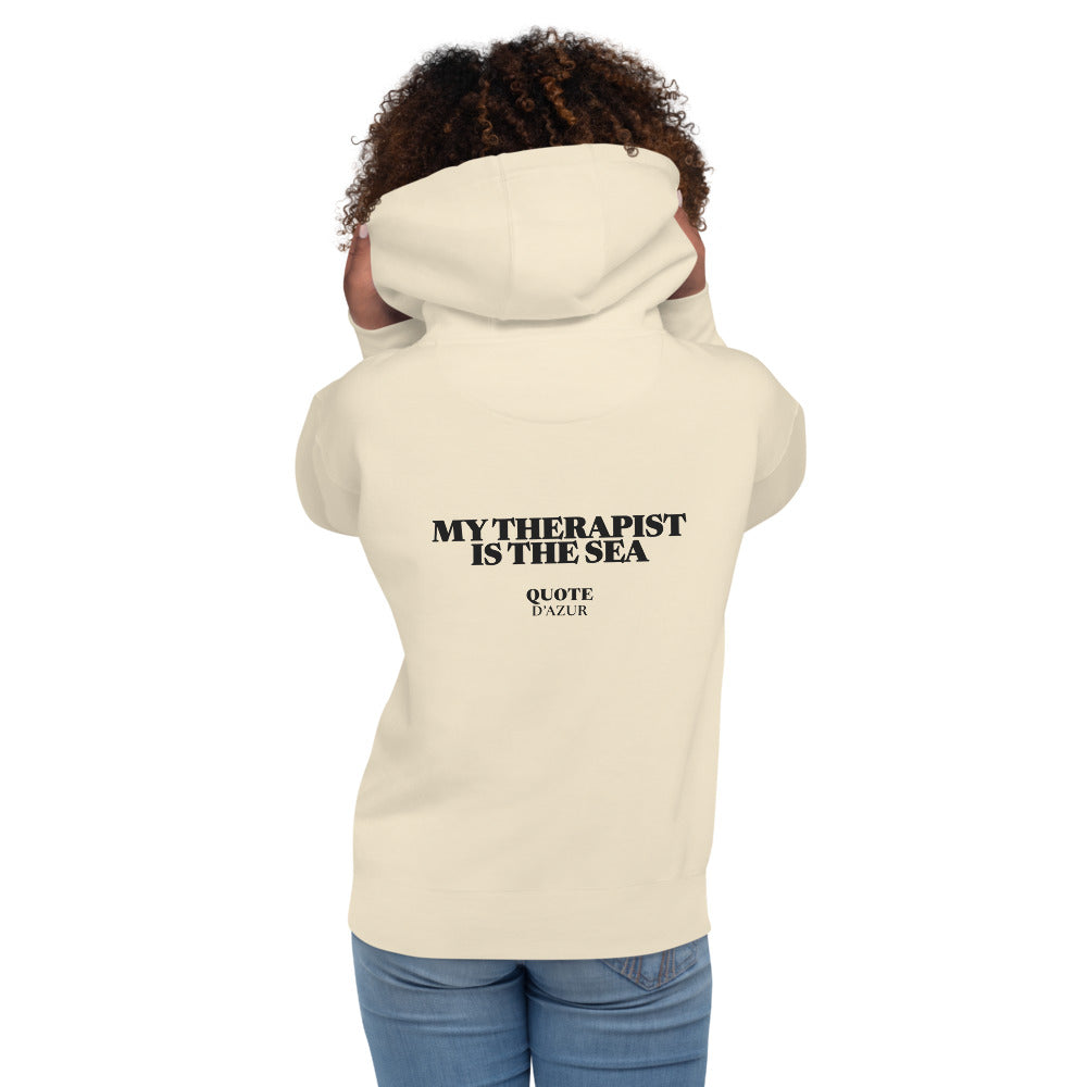 My Therapist Is the Sea hoodie in Bone – back print (women)